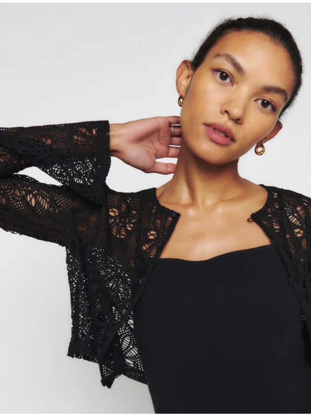 Reformation Black Lillian Knit Top Size XS Crochet Knit
